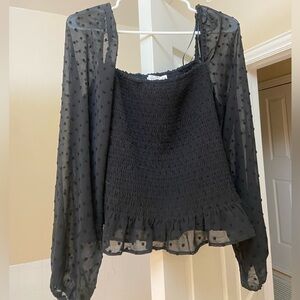 Sheer sleeved ruched blouse